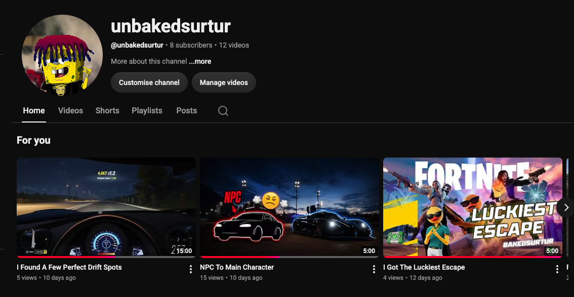 Unbaked Surtur YouTube channel